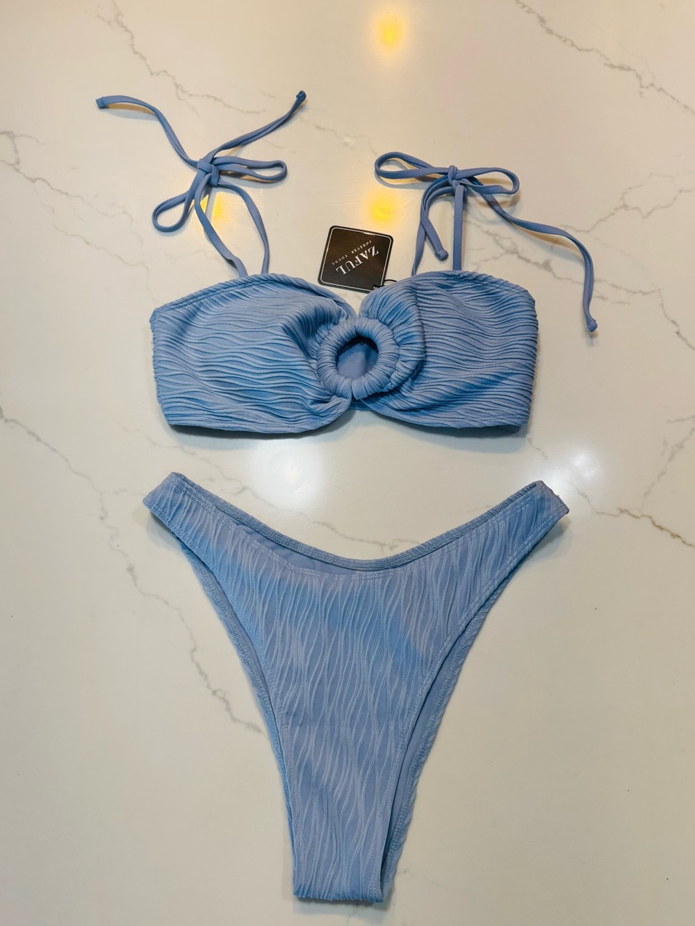 Zaful Light Blue Textured Ring women’s Bikini set size M
